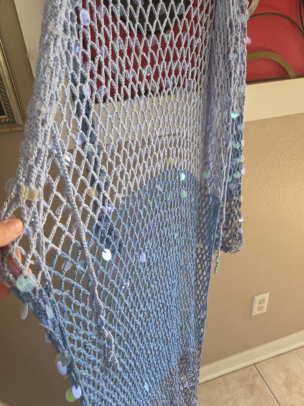 Unbranded Lavender Blue Sequin Crochet Swim Coverup - Picture 3 of 6